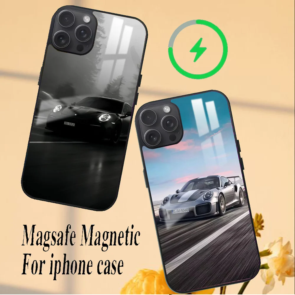 Sports GT3-RS Supercar-911 Phone Case For iPhone 16 15 14 13 12 11 PRO MAX PLUS Mini Magnetic wireless mirror phone case