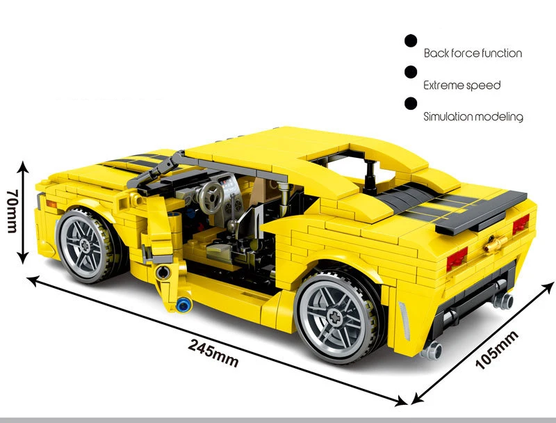 Technisches 1:18 Maßstab-Modellbausatz Amerikanisches Fahrzeug Muscle Sport Car Camaroes Bausteine mit Rückziehfunktion Spielzeug-Sammlung für Geschenke – Detail 2
