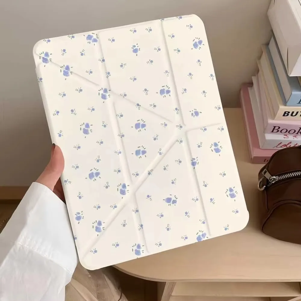 Blue Floral Print Y Fold Table Case For ipad Mini7 6 iPad 11 10 6 5 Pro11 12.9 13 M2 M4 Air 11 13 5 4 9.7inch for 10th A16 Cover