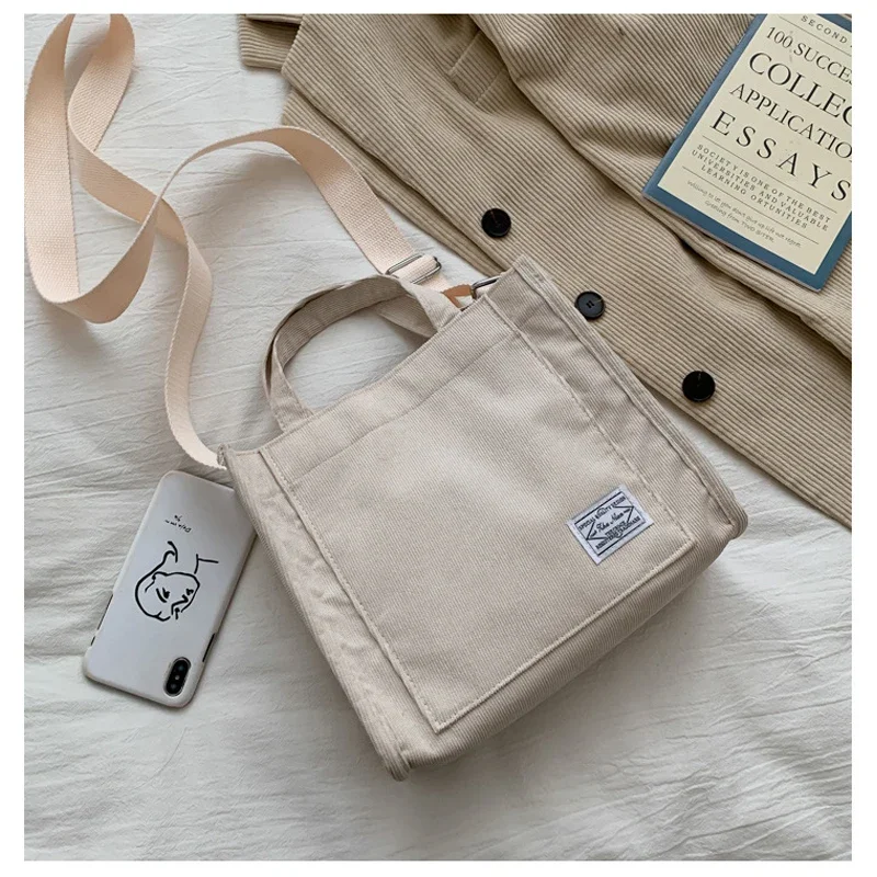 Jesień sztruks dorywczo damska torba na ramię sztuka Retro płótno Crossbody torba dla kobiet bawełna zamek torebki luksusowy projektant