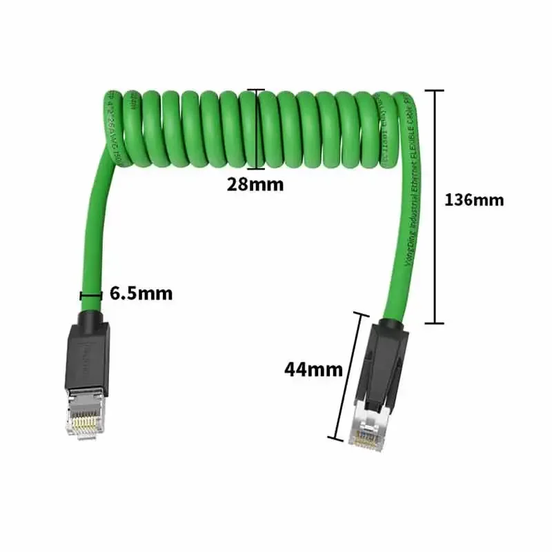 Промышленный 8-контактный сетевой кабель RJ45, выдвижной спиральный сигнальный провод RJ45 к гигабитной буксировочной цепи Cat6A, двойная экранированная пружинная линия