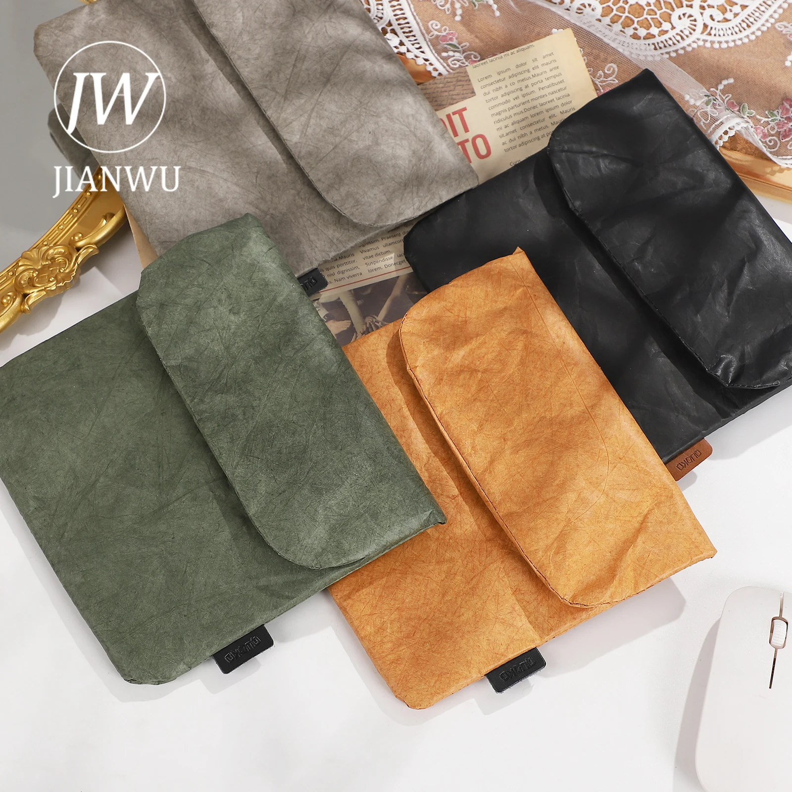 JIANWU Vintage 7-inch DuPont Paper Large Capacity Material Soft Storage Bag Creative DIY Journal Student Supplies Stationery