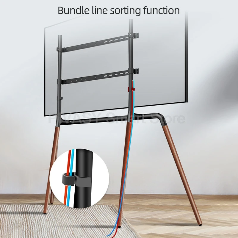 رف قائم للتلفاز حامل أرضي فني خشبي لشاشات تلفزيون 43/60/75 بوصة معززة بأربعة أرجل لمسافة الفتحات في غضون 600 × 400 مم