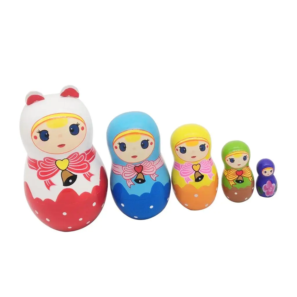 

5pcs Cute Little Girl Handmade Wooden Russian Nesting Dolls Matryoshka Dolls Kids Birthday Gifts Home Decoration