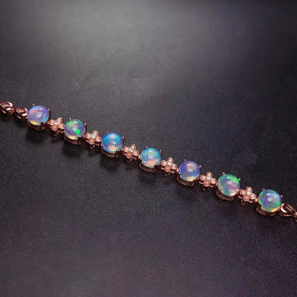 Fashion Natural Colored Opal Bracelet Ladies Jewelry Genuine 925 Silver Gold Plated Natural Stone Birthstone Party Favor
