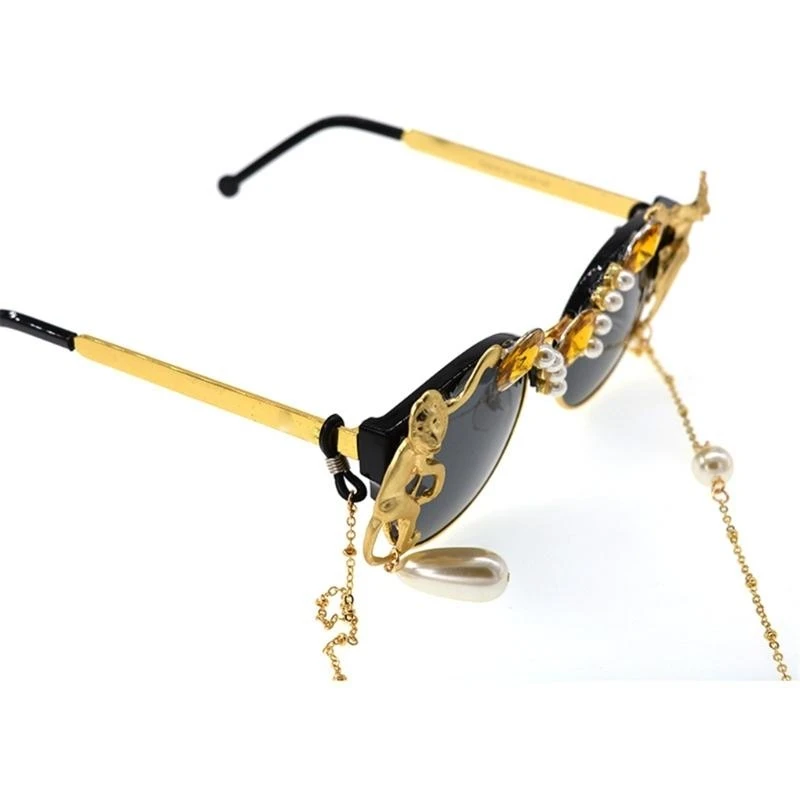 N7YF Elegant Baroquely Pearls Chain Sunglasses for Women Men Unisex Comfortable Sun Protective Eyeglasses for Various Occasion