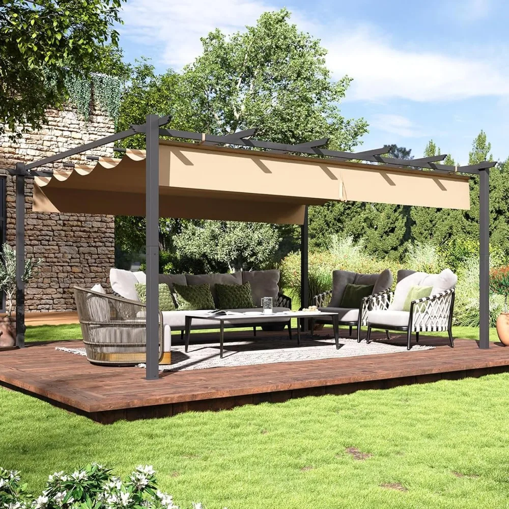 

12x16FT Aluminum Pergola, Outdoor Retractable Pergola with Upgraded Canopy Cover, Heavy Duty Metal Pergolas and Gazebos with Ad