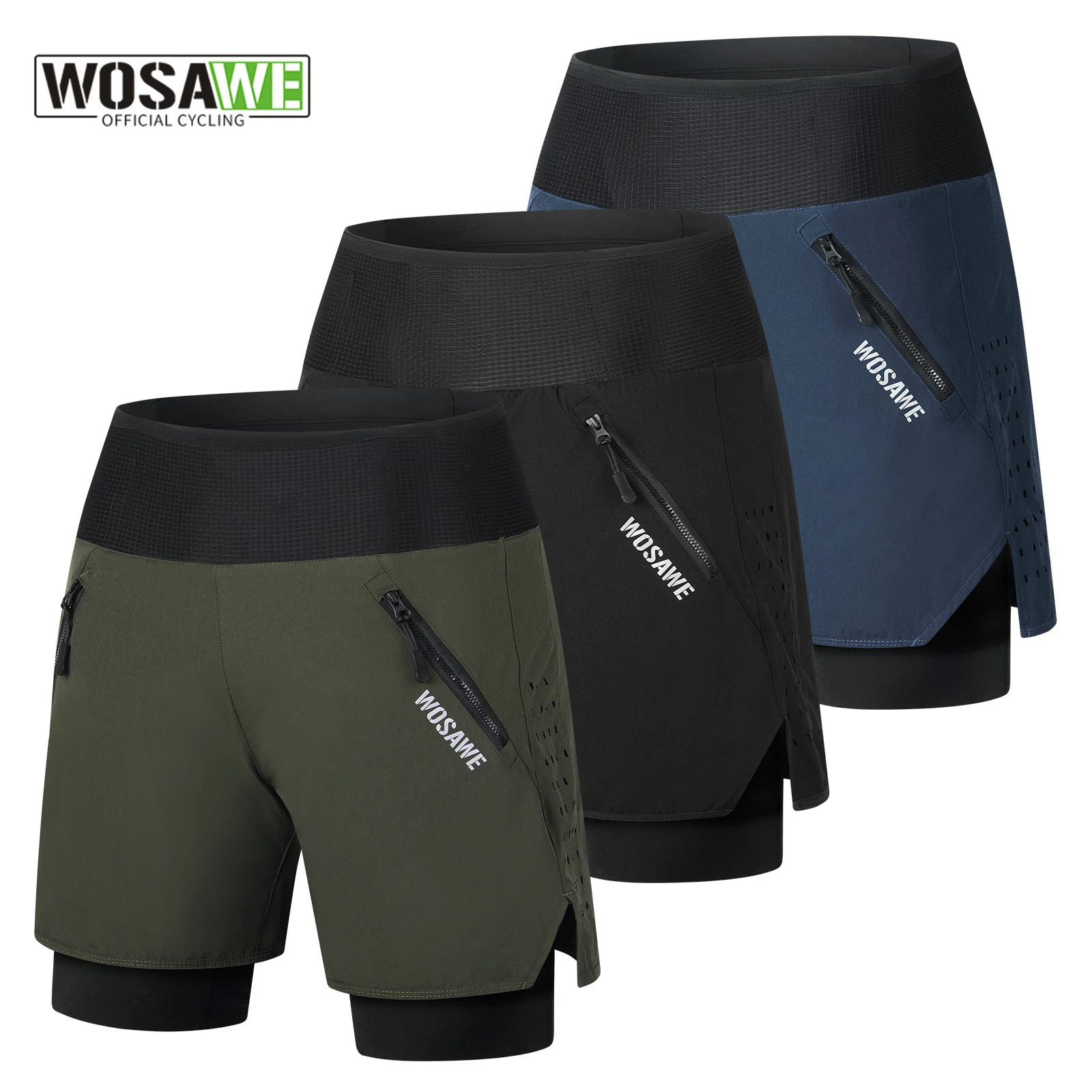

WOSAWE Men Women 2-in-1 Padded MTB Shorts Quick Drying Breathable Training Exercise Jogging Cycling Shorts Men Running Shorts