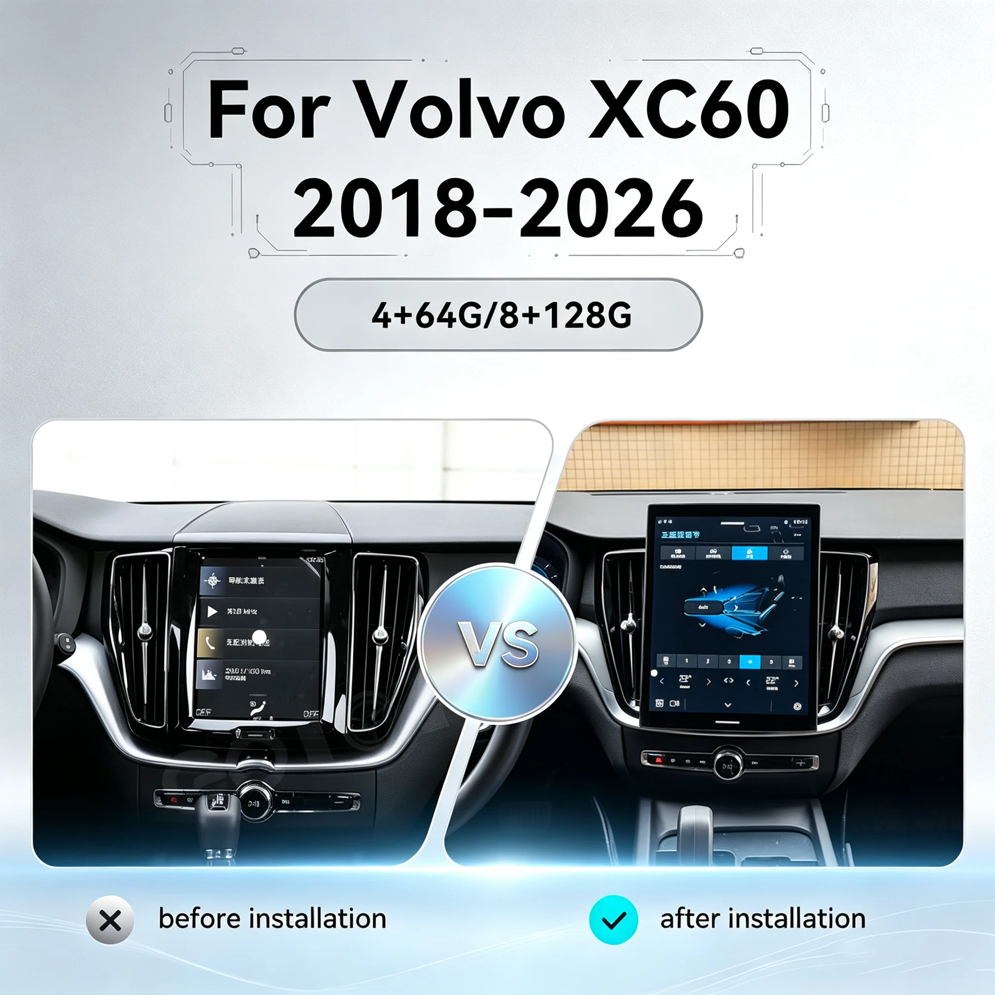 12.1“ Android 13 Car Radio For Volvo XC60 2018-2026 Carplay Multimedia Player Video Stereo GPS Navigation Carplay 360 Camera