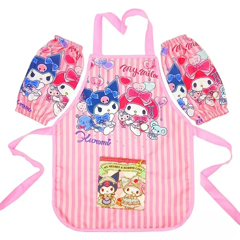 

Sanrio Children's Apron Cartoon Characters Hello Kitty My Melody Kuromi Drawing Anti-dirty Eating Overalls Kawaii Accessories