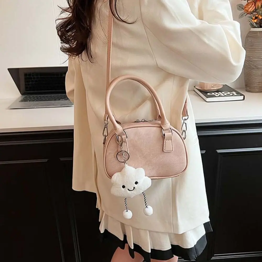 

Sweet PU Vintage PU Handbag Brown Cloud Pendant Simple Bowling Bag Korean Style Small Pack Female Boston Bag Outdoor