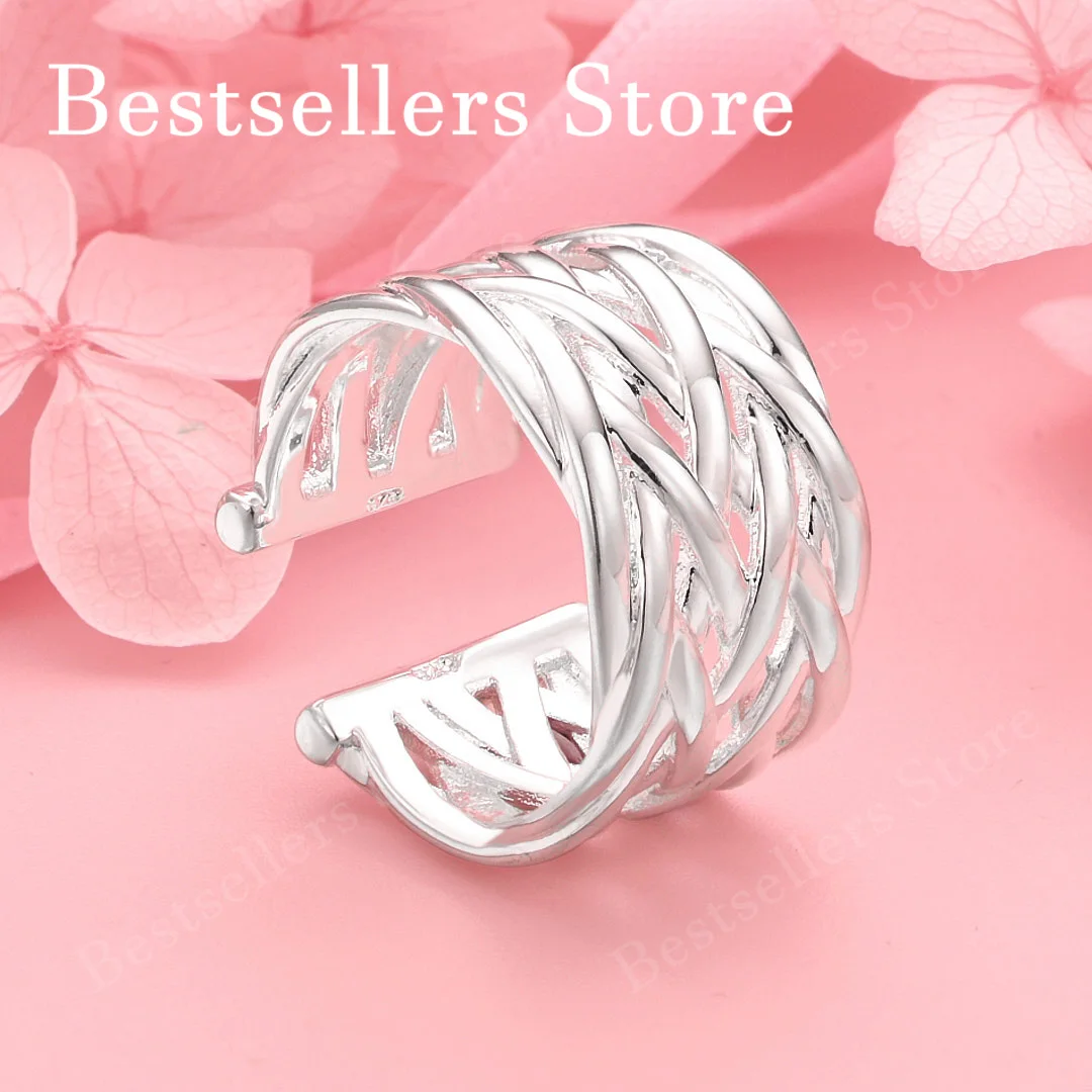 

1 шт., открытое изысканное плетеное кольцо из стерлингового серебра 925 пробы, женские модные очаровательные аксессуары для помолвки, подарочные ювелирные изделия