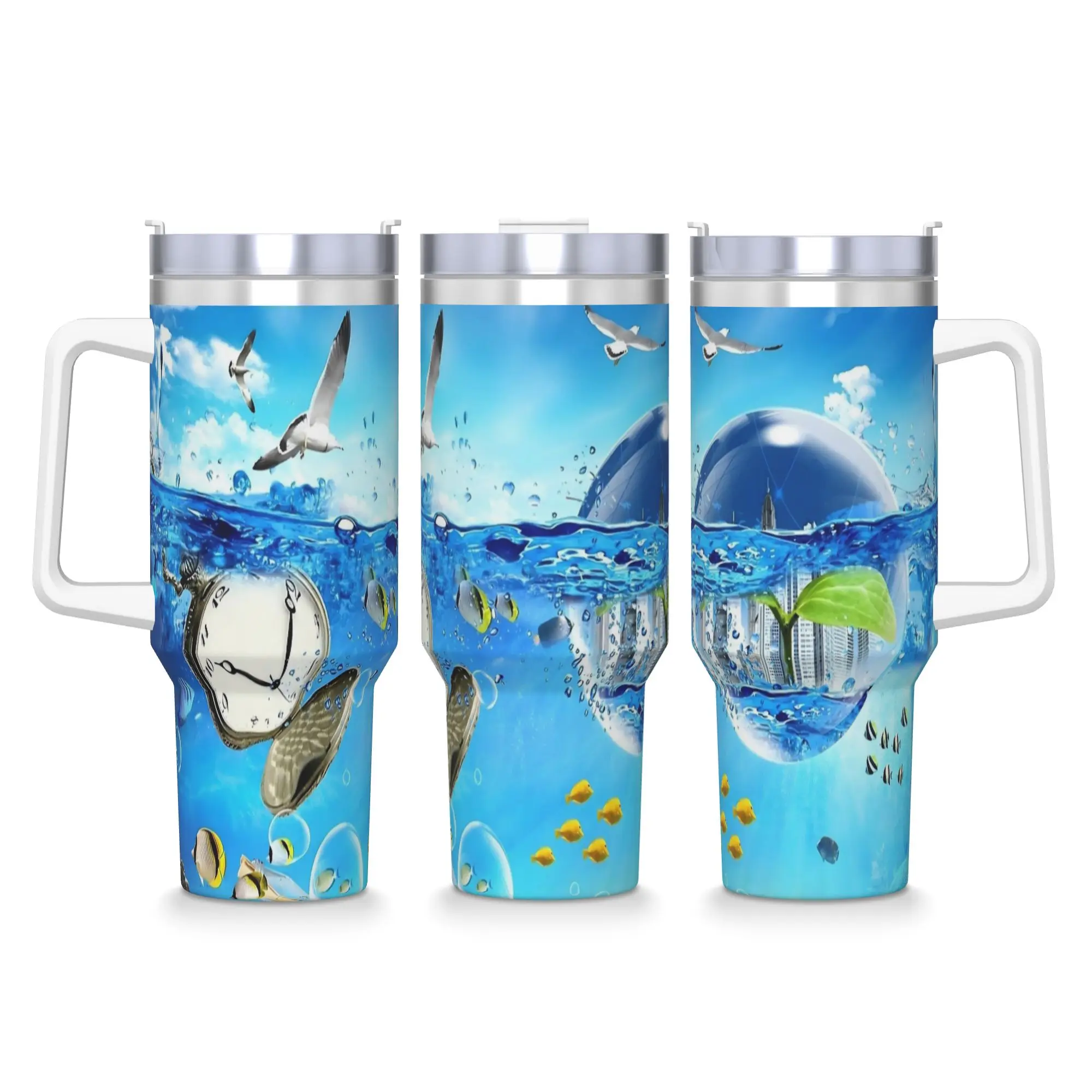 

Stainless Steel Tumbler Frutiger Aero Aqua Environment Coffee Mug Insulated Cold Drink Mugs Cup Camping Design Water Bottle