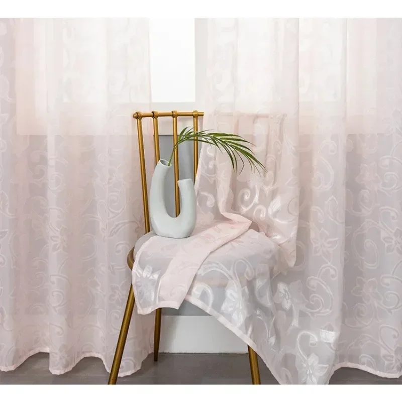 Modern White Jacquard Tulle Door Window Curtain American Curtains for Living Dining Room Bedroom Luxury Popularity Customize