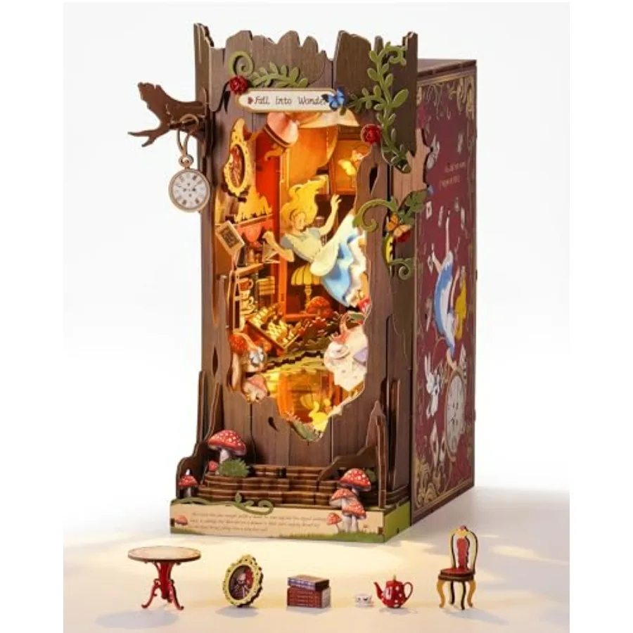 

3D Wooden Puzzle DIY Book Nook Kits for Adults Fantasy Fairy Tale Bookshelf Decor Fall into Wonder Craft Gift for Book Lovers B