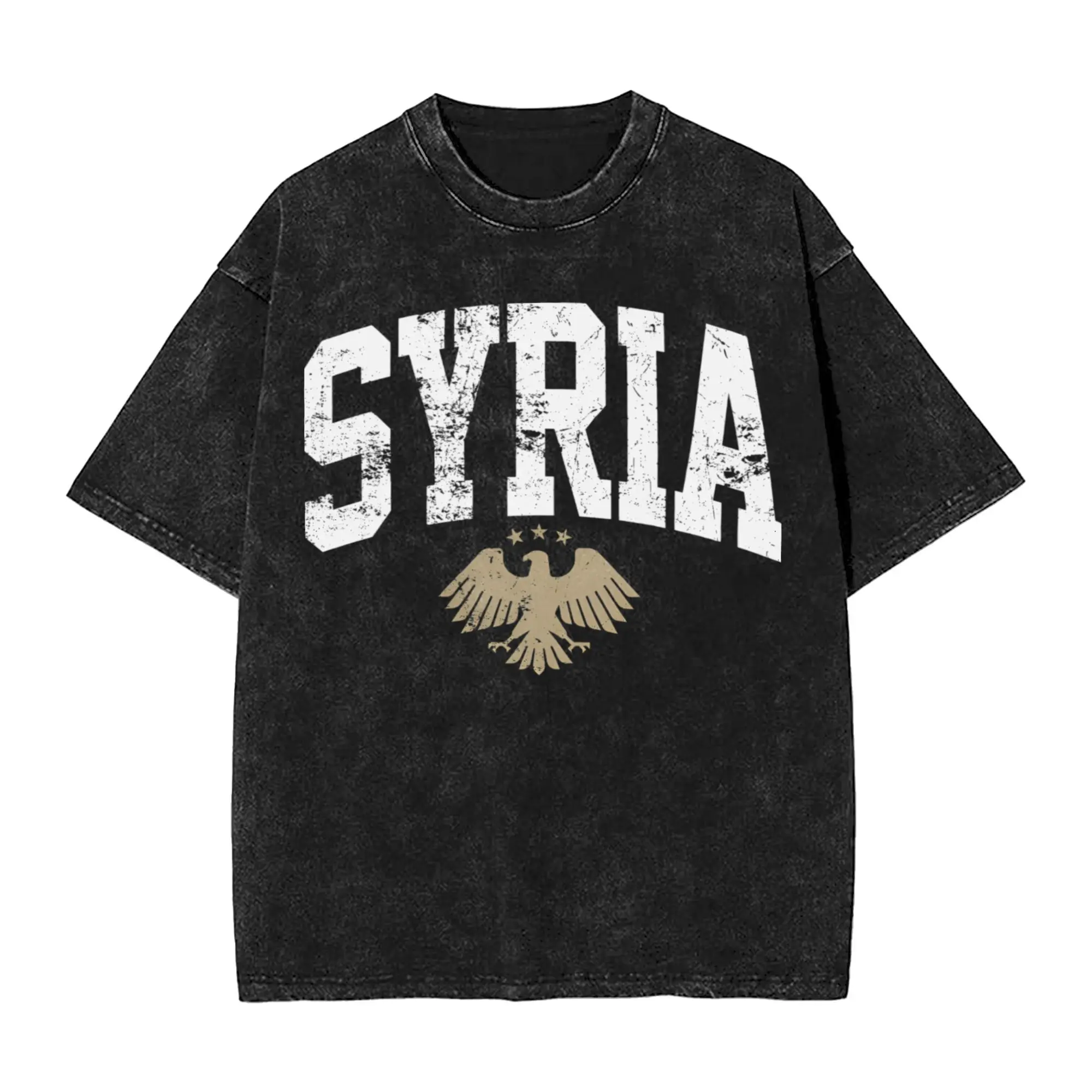 

Syria Gold Logo Men's T Shirt Washed Vintage Tee Shirt Short Sleeve Round Collar T-Shirt 100% Cotton Gift Idea Clothes