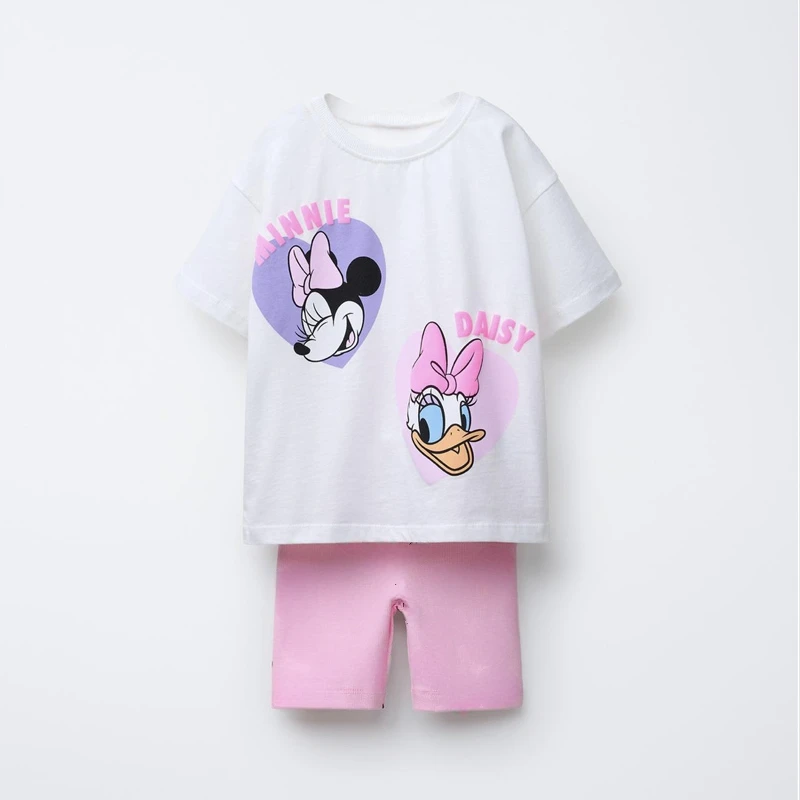 Maglietta bianca Pantaloncini rosa Abbigliamento estivo T-shirt da cartone animato Collant Pantaloncini Nuovo vestito a maniche corte Top sottili carini per bambini Pantaloncini tutto-fiammifero