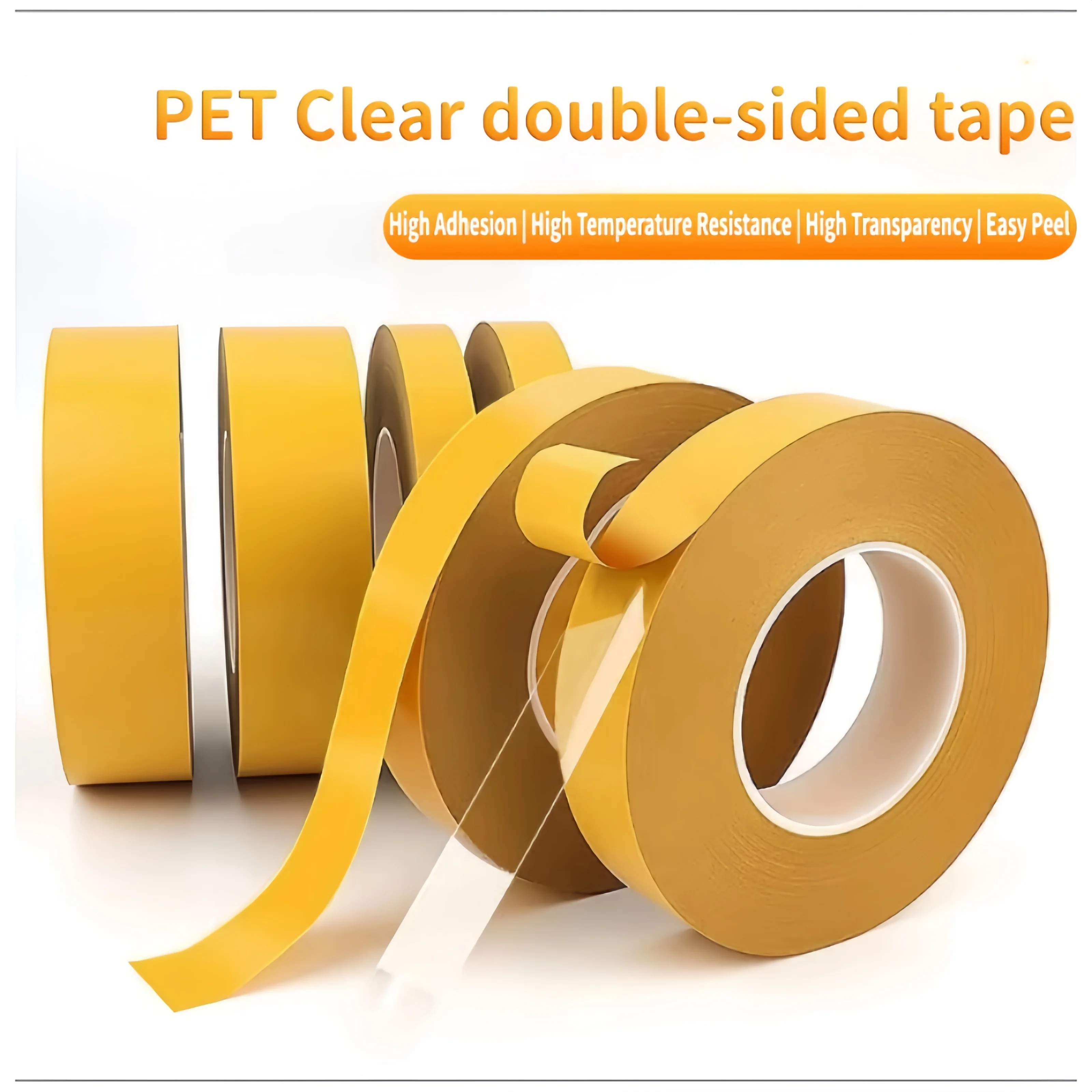 Heat Resistant Pet Double Sided Adhesive Tape 0.05mm Thick Transparent No Trace Super Sticky Strong High Temperature Resistance
