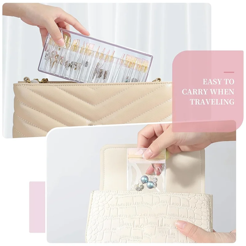 

A21R-Acrylic Jewelry Box,Clear Jewelry Organizer With 20 Portable Anti Oxidizing Zipper Bags,Travel Jewelry Case