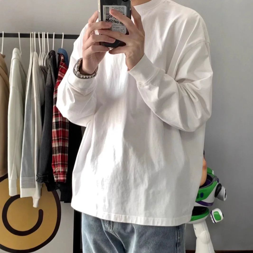 300gsm Heavy Weight Cotton T-shirt Long-sleeved T-shirt for Men Women Pure White Men's Blank Shirt Wholesale