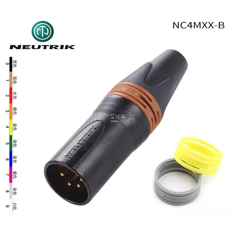 Swiss NEUTRIK NC4MXX-B Black Gold Edition Four Core XLR Male Plug 4 Core XLR Cannon Plug Headphone DIY with color ring