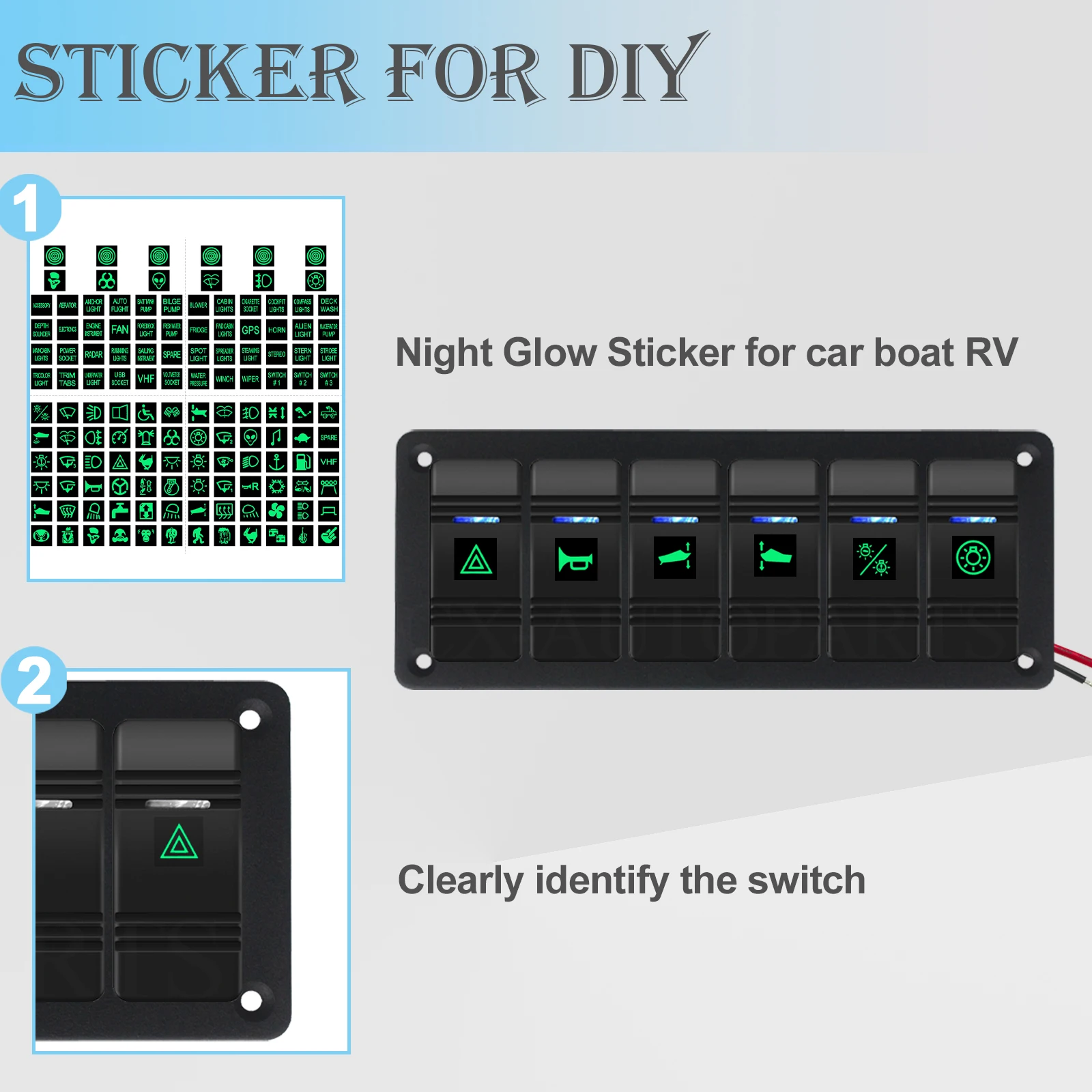 12 فولت 20A 6 عصابة لوحة مفتاح متأرجح الأزرق مصباح ليد بار ON-OFF تبديل التبديل مقاوم للماء لسيارة قارب تخييم RV يخت UTV ATV شاحنة #3