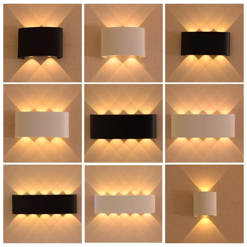 Luz LED de pared para exteriores, impermeable IP65, porche, jardín, lámpara de pared e interior, dormitorio, decoración de cabecera, lámpara de iluminación de aluminio