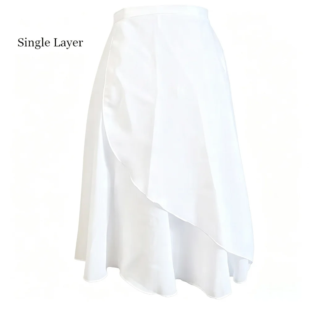 Women Ballet Dance Skirt Satin Waist Tie Chiffon Wrap Skirt Single Layer&Double Layer Two-Color Training Performance Skirt
