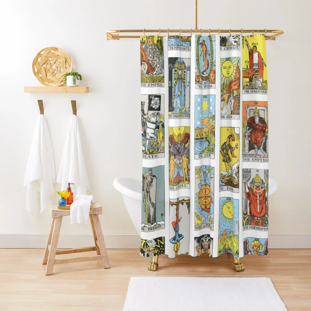 

Rider Waite Smith Major Arcana White Shower Curtain Modern Bathroom Accessories Luxury Bathroom For Shower Curtain