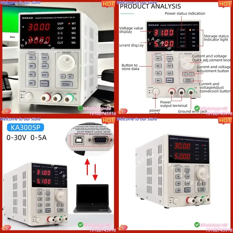 2026 KA3005P Precision Laboratory Adjustable Digital Programmable DC Power Supply 30V 5A USB RS232 Interface 39pcs Laptop DC