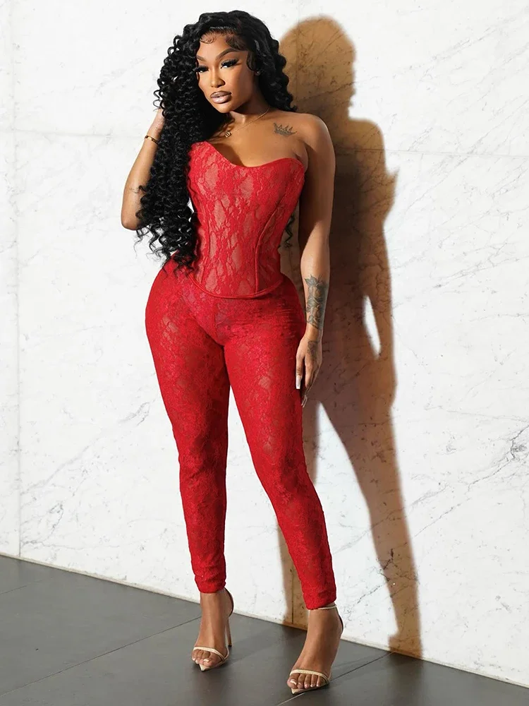 

Leosoxs Jacquard Women 2 Piece Set See Through Sexy Behind Shirring Double Deck Corset Top+Leggings Matching Party Clubwear