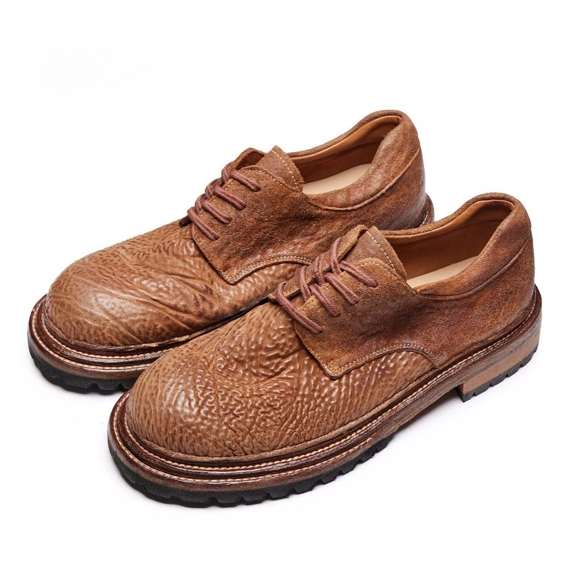 Vintage Washed Genuine Leather British Fashion Work Leather Shoes Men's Casual Derby Comfortable Outdoor Hiking Shoes Male