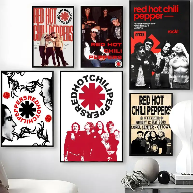 Band R-Red Hot C-Chili Peppers Poster Waterproof Self-Stick Wall Art Stickers, Removable Wall Decor for Living Room and Bedroom