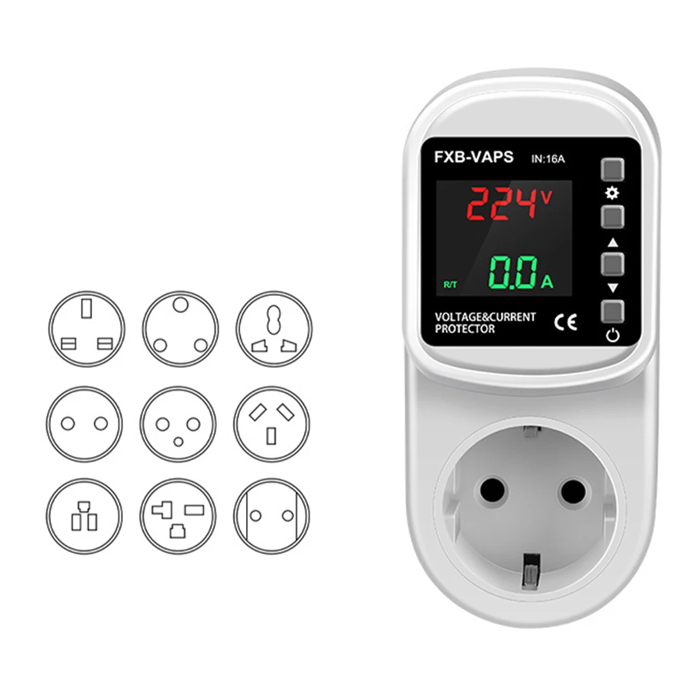 Digital Protector Socket 16A with Effective Voltage Range AC80-300V and Current Range 1.0-16.0A for Wide Application