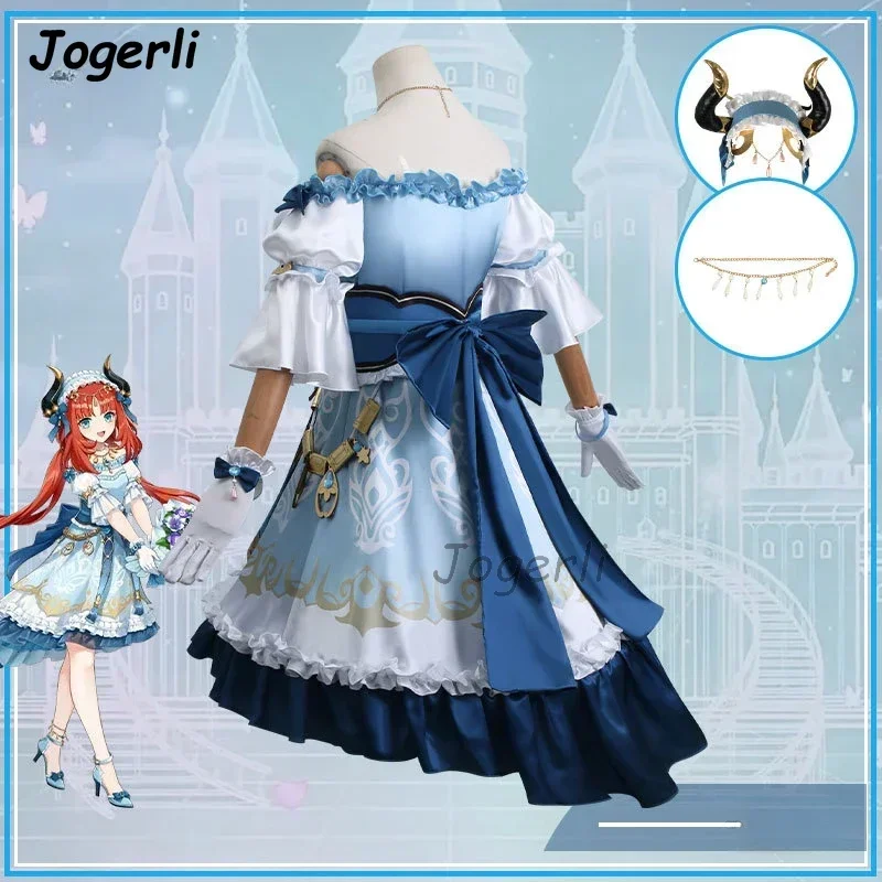 Genshin Impact Nilou vestido diario para mujer, Cosplay azul, conjunto de bailarina, JK, traje de peluca Lolita