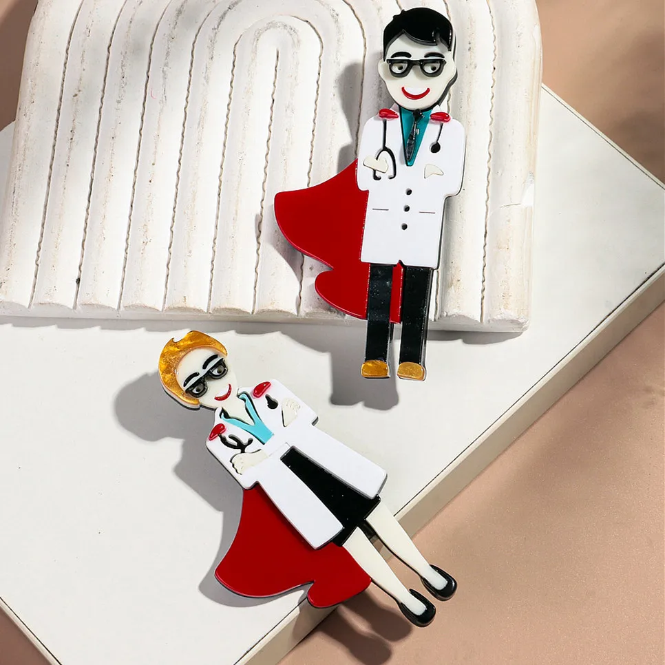 New Acrylic Cartoon Doctor Brooches for Women Creative Medical Man Figure Badges Brooch Pin Fashion Jewelry Accessories Gifts