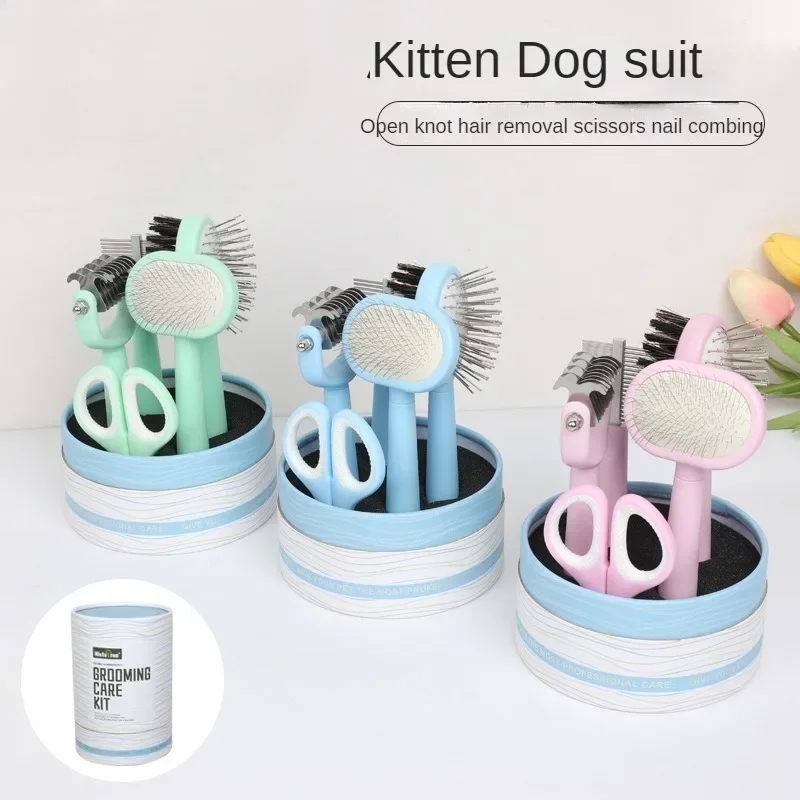 

Pet grooming set Cat comb Double-sided open knot comb Cat nail scissors row Flea Hair removal supplies Needle