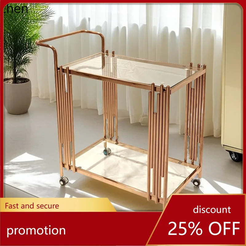 

HXL Stainless Steel Dining Cart Hotel Restaurant Service Food Delivery Wine Cart Metal Tempered Glass Double Layer