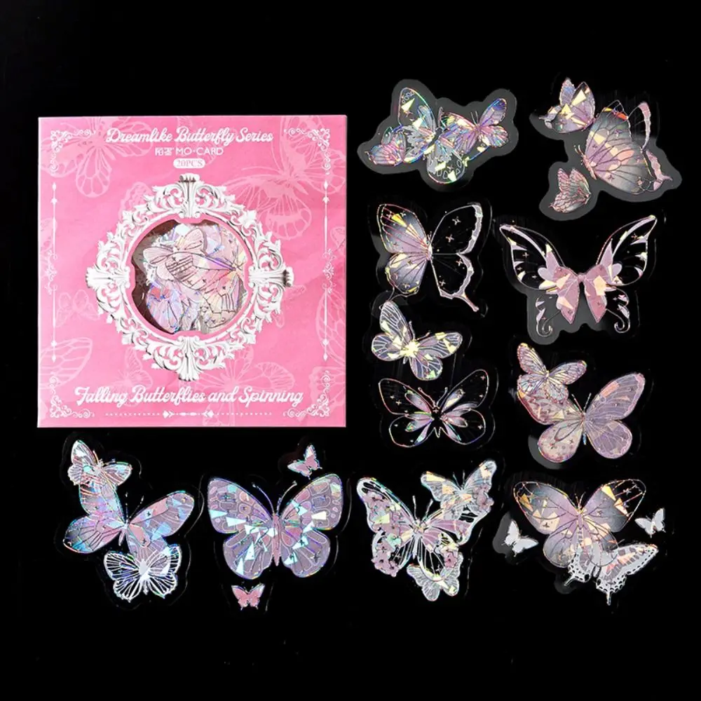 DIY Crafts Fantasy Butterfly Sticker Handmade Aesthetic Ice Crystal Collage Decals PET Decorative Butterfly Aesthetic Decals