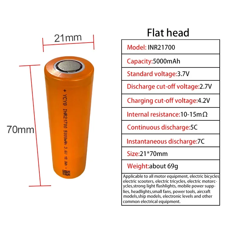 Nová lithium-iontová baterie třídy A 3,7 V 5000 mAh s vysokou kapacitou 21700, 10C, vysoce výbojná, pro elektrické nářadí, bezcelní dodání v EU/USA - náhled 3