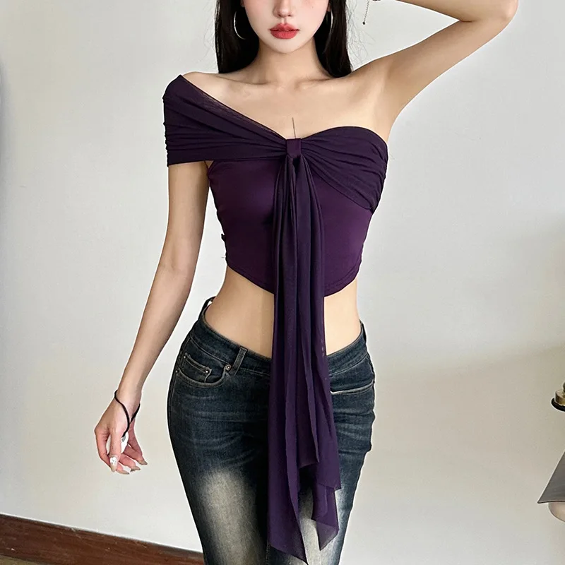 

Spring new women's solid color slim fit fashionable one neck chest wrapped sexy backless vest