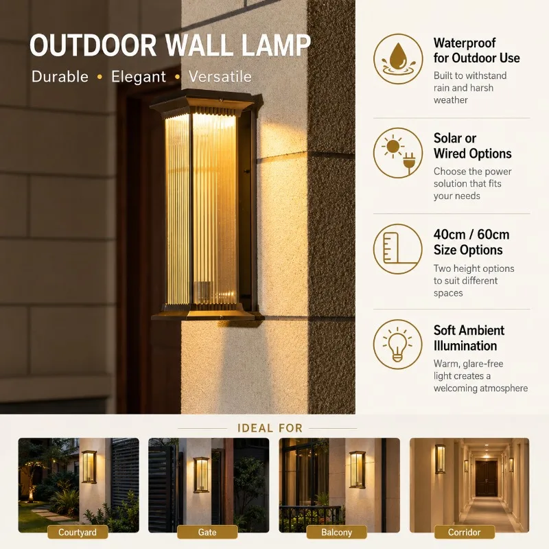 Solar Powered Outdoor Wall Lamp Waterproof Chinese Style Long Strip Garden Courtyard Villa Balcony Gate Porch Fence Light
