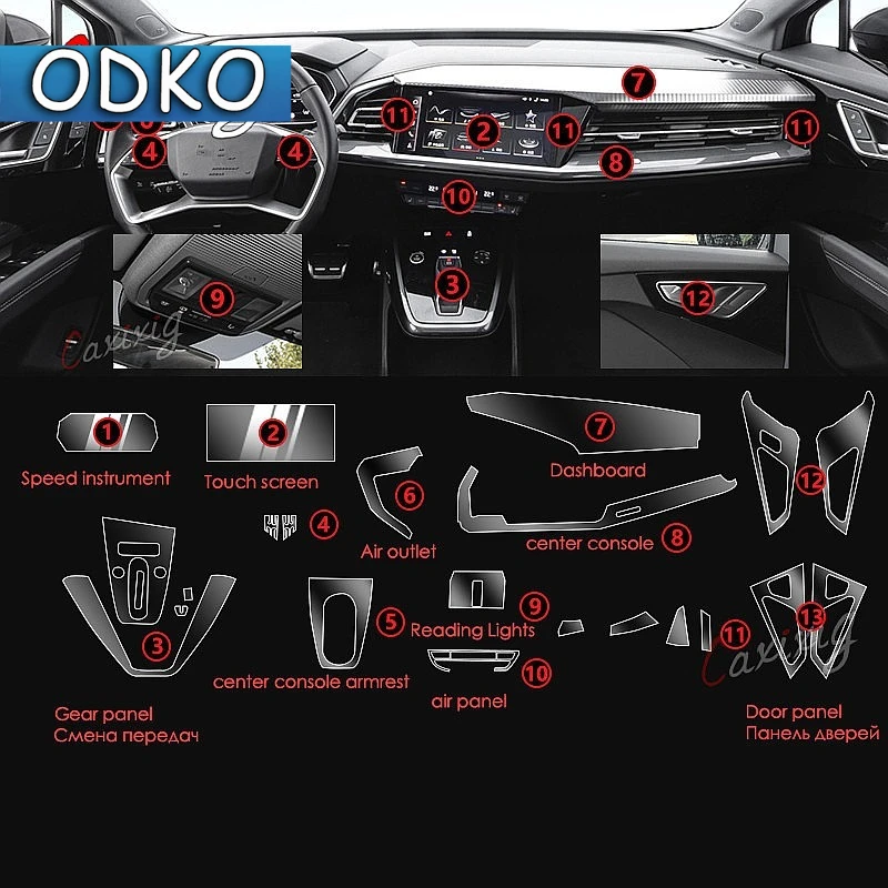 TPU Transparent Film for Audi Q3 Q4 e-tron Q5 Q7 Q8 Car Interior Sticker Center Console Gear Screen Dashboard Door Windows Panel