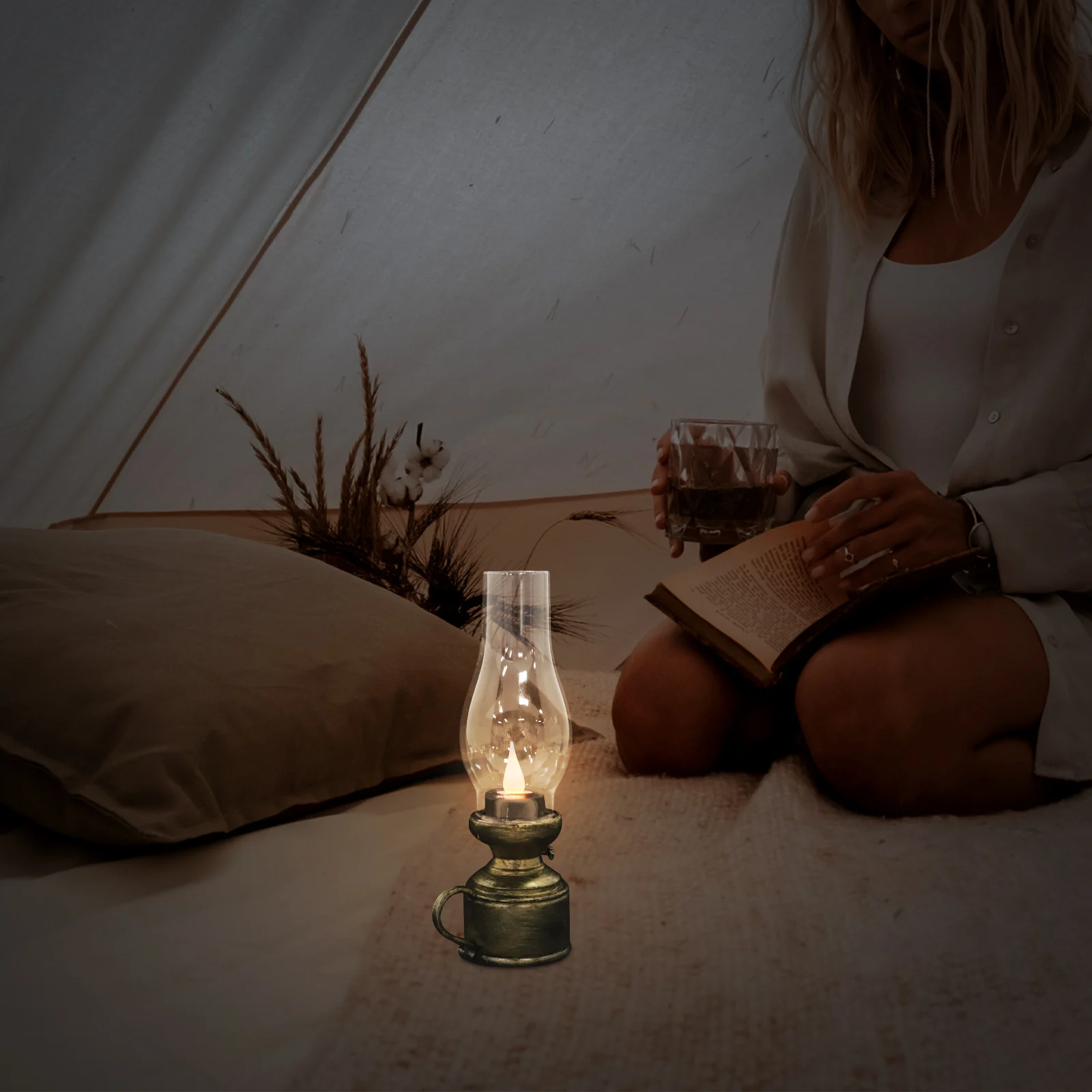 2 個 LED ランプ電子 C フレームレスレトロオイルライトヴィンテージランタンキャンプハイキング緊急用