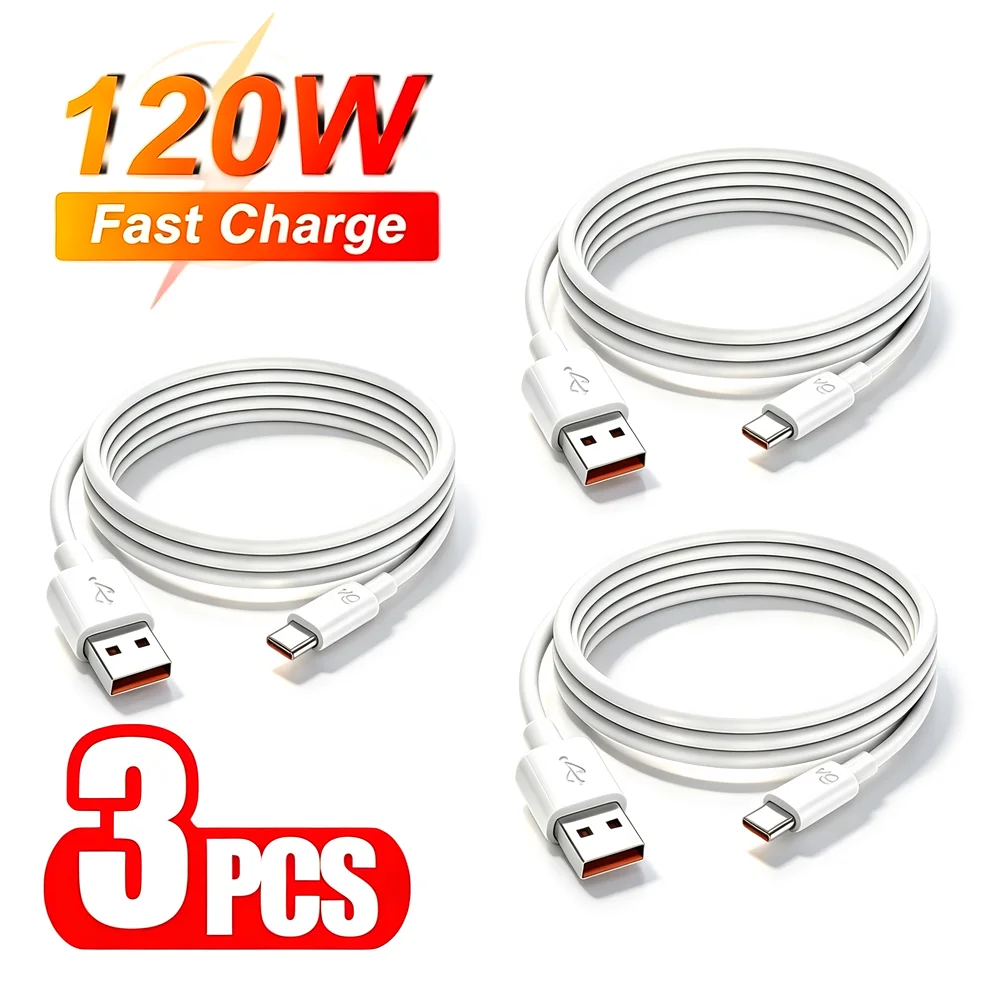 3PCS 6A 120W Fast Charging Cable USB Type C For Huawei Mate 40 50 P60 Nova 13 Honor Xiaomi Redmi OPPO realme Quick Charge Cable