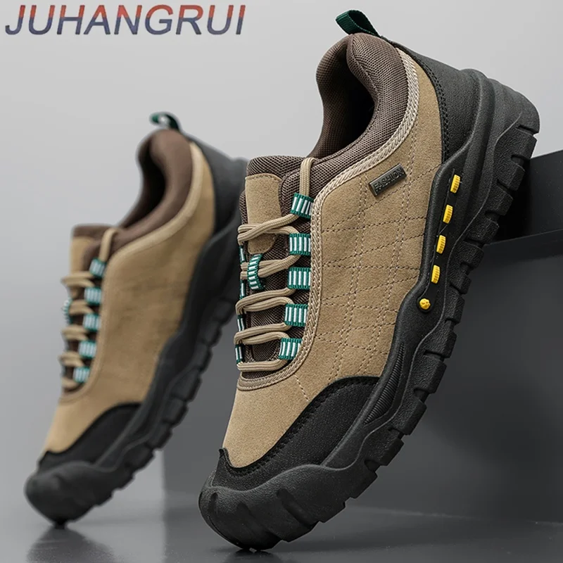 Mens Outdoor Climbing Trekking Sneakers Men Hiking Shoes Leather Nonslip Workwear Shoes Casual Walking Shoes Wear-resistant