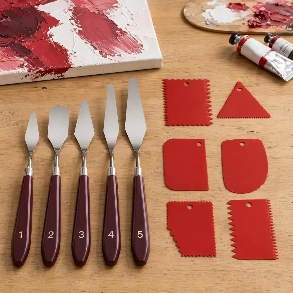 Canvas Texture Painting Tools 5pcs Stainless Steel Palette Knife Set 6 Plastic Metal Paint Scrapers Oil Painting for Texture