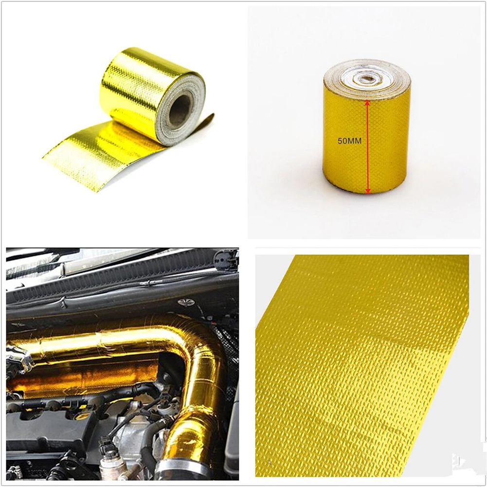 5cmx5m Car Air-Intake Heat Shield Wrap Self-Adhesive Repair Tape Automotive Exhaust Tube High Temp Insolation Tape Gold