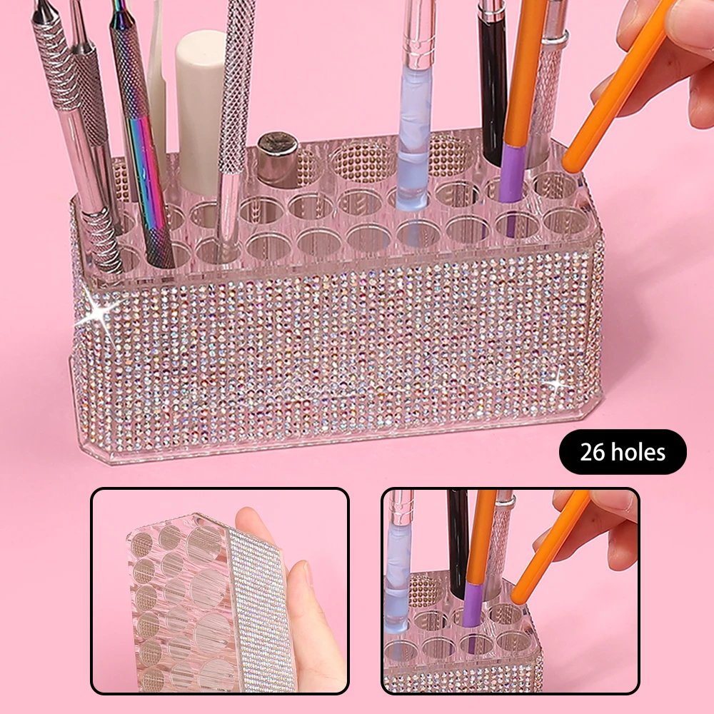 

26 Holes Nail Brushes Storage Box Makeup Brushes Holder Acrylic Nail Tools Stand Organizer Nail Art Bushes Storage Showing Shelf