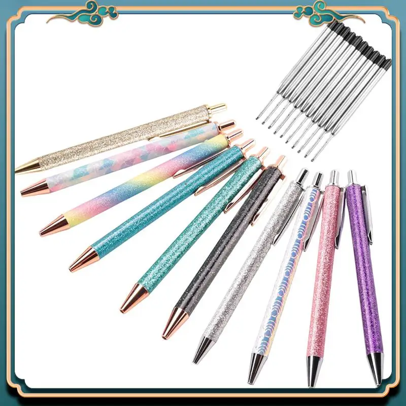 (New)-10Pcs Metal Ballpoint Pens 1.0 Mm Retractable Ballpoint Pens Glitter Metal Pens With 10Pcs Refills For School Supplies